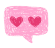 Image of a crayon drawing of a speech bubble with two hearts in the middle of it